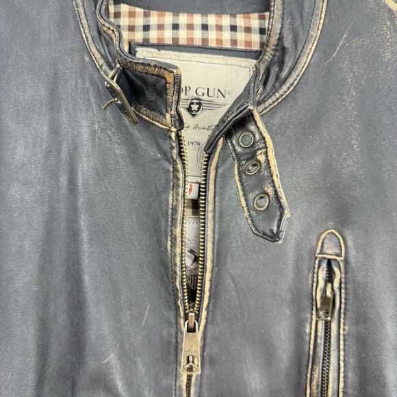 Top Gun Leather Jacket Mens XXL Distressed Moto Aviator Vintage Aviation - Picture 13 of 16